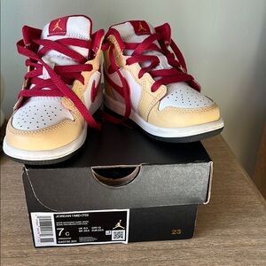 Jordan Kids' Red and Tan Sneakers 1 Mid size 7C